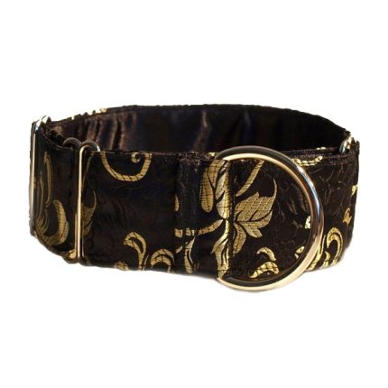 Collier martingale noir à feuilles dorées (brocart)